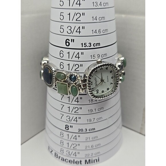 Novelle Gemstone Bracelet Watch Aventurine Blue Cabochon Silver Tone New Battery - Picture 5 of 10